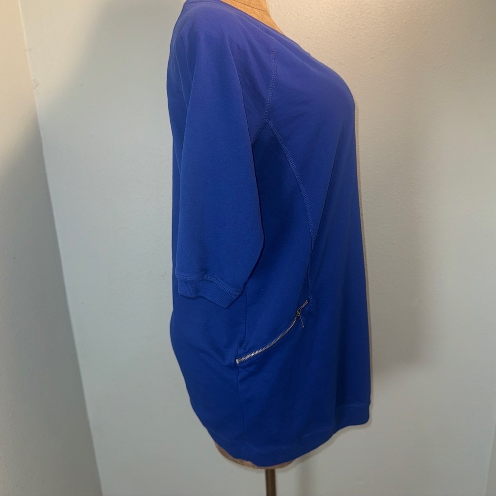 ellos Plus Size French Terry Zip Pocket Tunic Top 14/16 Blue, 3/4 Sleeves​​​ - Picture 7 of 14